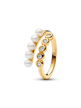 Treated Freshwater Cultured Pearls & Stones Open Ring - 14k gold plating