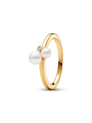 Duo Treated Freshwater Cultured Pearls Ring - 14k gold plating