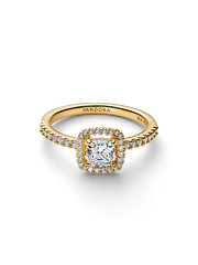 Sparkling Square Clear Halo Ring - 14k gold plating