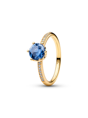 Blue Sparkling Crown Solitaire Ring - 14k gold plating
