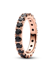 Black Sparkling Row Eternity Ring - 14k rose gold plating