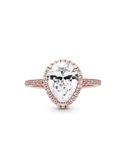 Sparkling Teardrop Halo Ring - 14k rose gold plating