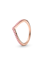 Sparkling Pink Heart Wishbone Ring Set