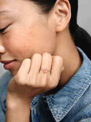 Pink Sparkling Crown Solitaire Ring - 14k rose gold plating