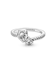 Double Heart Sparkling Ring - Sterling silver