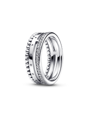 Pandora Signature Logo Pavé & Beads Ring - Sterling silver