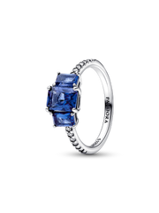 Blue Rectangular Three Stone Sparkling Ring - Sterling silver