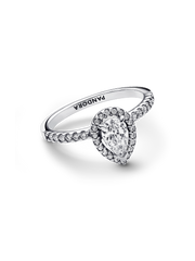 Sparkling Pear Halo Ring - Sterling silver