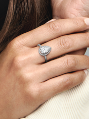 Sparkling Pear Halo Ring - Sterling silver