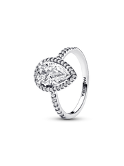 Sparkling Pear Halo Ring - Sterling silver