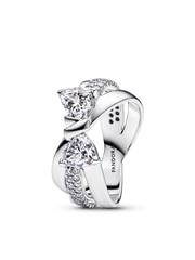 Sparkling Bow Crossover Ring - Sterling silver