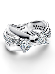 Sparkling Bow Crossover Ring - Sterling silver