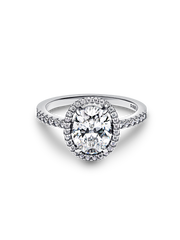 Oval Sparkling Halo Statement Ring - Sterling silver