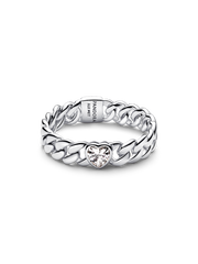 Silver Heart Cuban Chain Bracelet & Ring Set