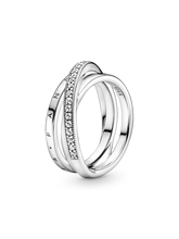 Crossover Pavé Triple Band Ring - Sterling silver