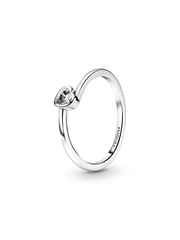 Clear Tilted Heart Solitaire Ring - Sterling silver