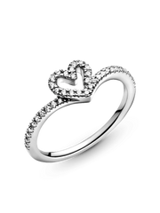 Sparkling Wishbone Heart Ring - Sterling silver