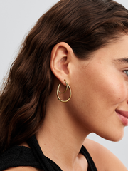 Organically Shaped Double Hoop Earrings - 14k gold plating