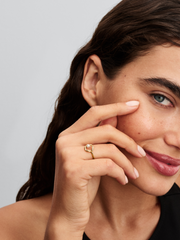 Organically Shaped Pavé Circle & Treated Freshwater Cultured Pearl Ring - 14k gold plating