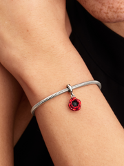Red Flower Dangle Charm - Sterling silver