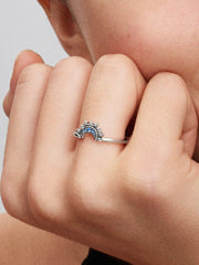 Celestial Blue Sparkling Moon Ring - Sterling silver