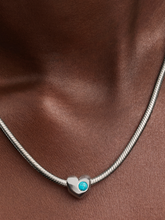 Engravable Turquoise Blue Stone Heart Charm - Sterling silver