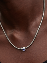 Engravable Blue Stone Heart Charm - Sterling silver