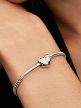 Engravable White Stone Heart Charm - Sterling silver