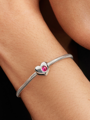 Engravable Pink Stone Heart Charm - Sterling silver