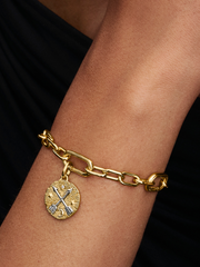 Crossing Arrows Medallion Charm - Sterling silver, 14k gold plating