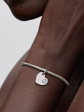 March Engravable Aqua Blue Stone Heart Dangle Charm - Sterling silver