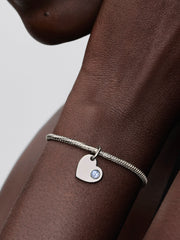 March Engravable Aqua Blue Stone Heart Dangle Charm - Sterling silver