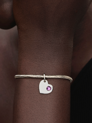 February Engravable Heart Purple Stone Heart Dangle Charm - Sterling silver