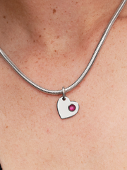 July Engravable Heart True Red Stone Dangle Charm - Sterling silver
