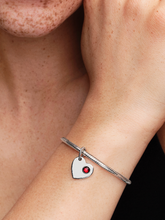 January Engravable Red Stone Heart Dangle Charm - Sterling silver