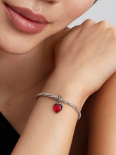 Red Murano Glass Heart Double Dangle Charm - Sterling silver