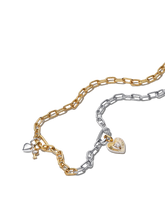 Two-tone Heart & Key Necklace Set