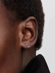 Elevated Red Heart Stud Earrings - Sterling silver