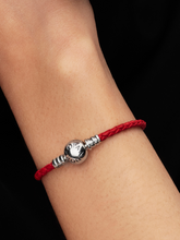 Red Braided Leather Bracelet - Sterling silver