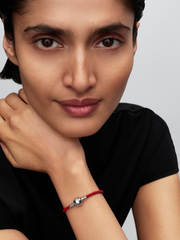 Red Braided Leather Bracelet - Sterling silver