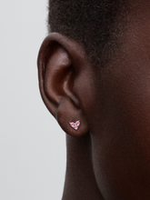 Triple Stone Pink Heart Stud Earrings - Sterling silver