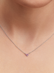 Triple Stone Pink Heart Collier Necklace - Sterling silver