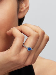 Elevated Princess Blue Heart Ring - Sterling silver
