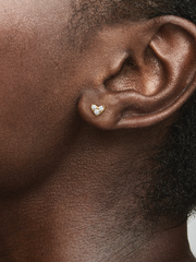 Triple Stone Heart Stud Earrings - 14k gold plating