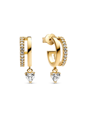 Dangling Heart Hoop Earrings - 14k gold plating