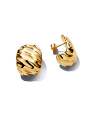 Rippled Wide Hoop Earrings - 14k gold plating