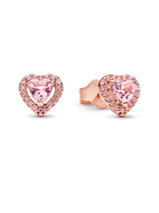 Pink Elevated Heart Stud Earrings - 14k rose gold plating