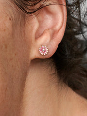 FINAL SALE - Pink Daisy Flower Stud Earrings - 14k rose gold plating