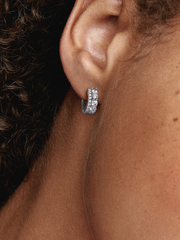 Double Band Pavé Hoop Earrings - Sterling silver