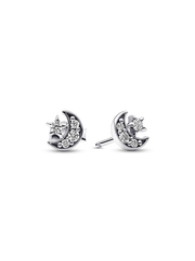 Sparkling Moon & Star Stud Earrings - Sterling silver